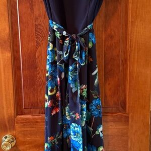 Leslie Fay Dark Blue Floral Maxi Dress